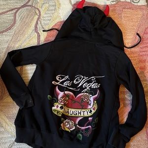 Naughty Devil Horns Hoodie Sweatshirt Size Medium. Las Vegas Strip. Preowned.